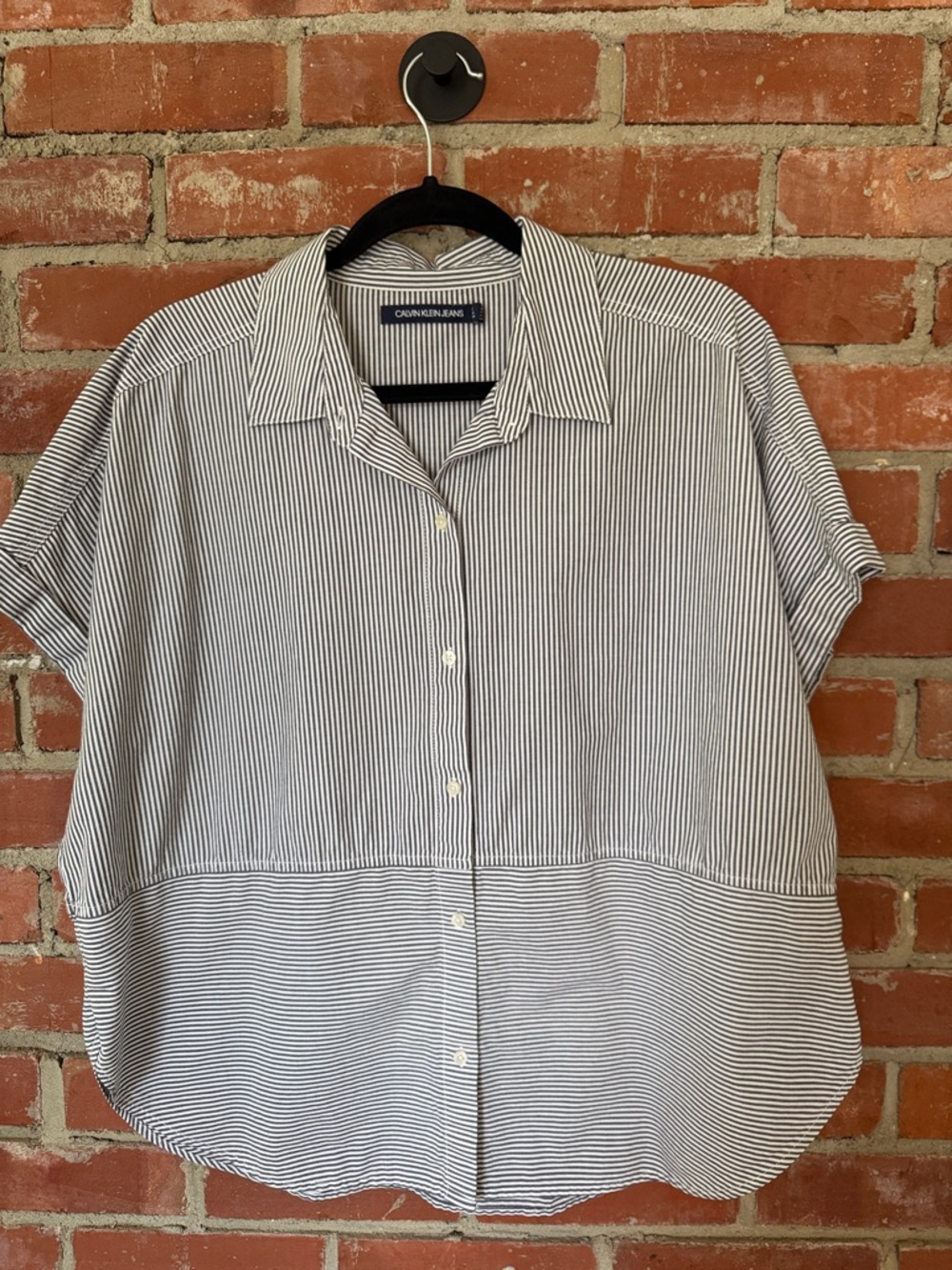Calvin Klein women’s Striped Short Sleeve Button Shirt - Picture 1 of 7